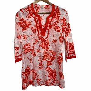 J Crew Tipped V Orange Floral Tunic Top SZ S